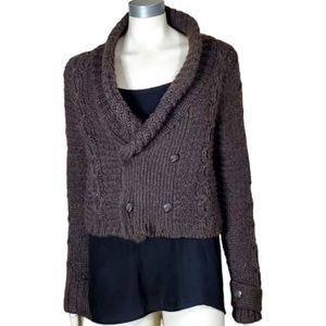 Ann Taylor Loft Womens Wool Blend Cropped Brown Sweater Size Large
